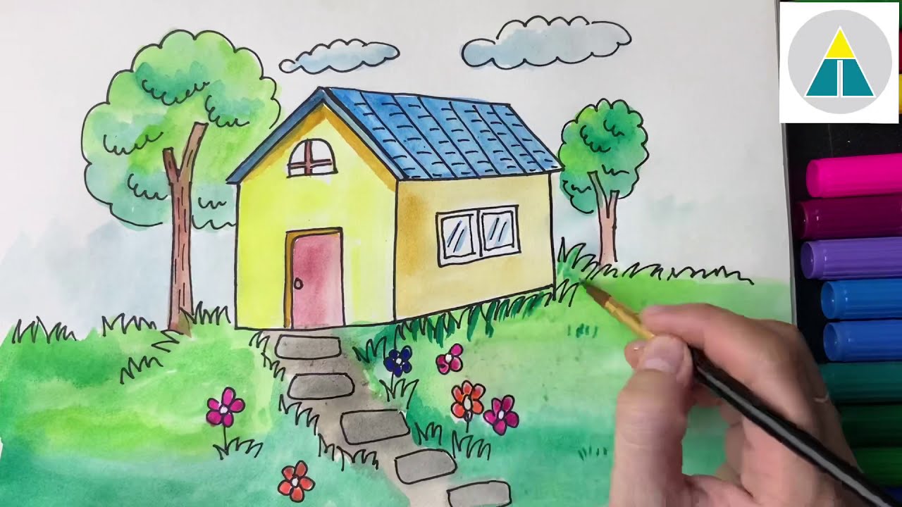 Vẽ Ngôi nhà | Vẽ nhà kết hợp với khung cảnh thiên nhiên | Draw a house