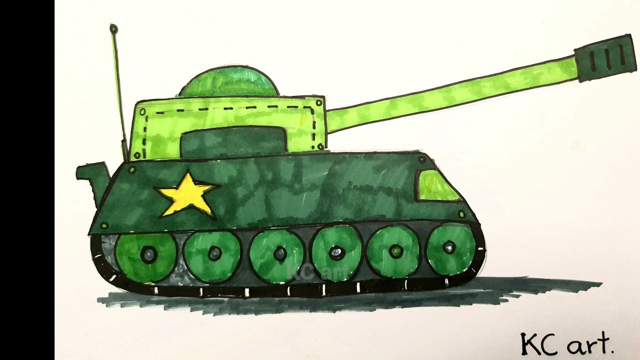 How to draw a simple tank | Cách vẽ xe tăng đơn giản | KC art