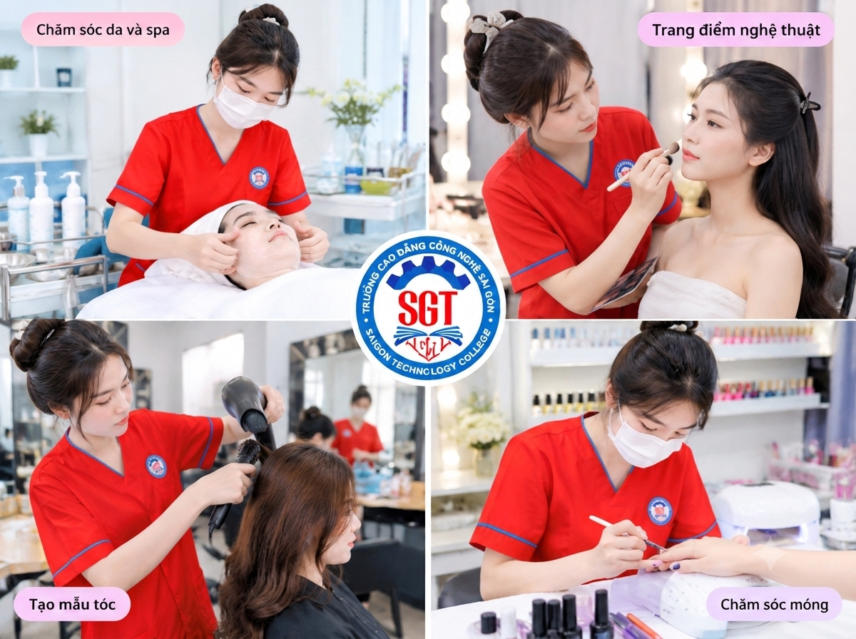 Học viên SGT thực hành chăm sóc móng trong ngành chăm sóc sắc đẹp