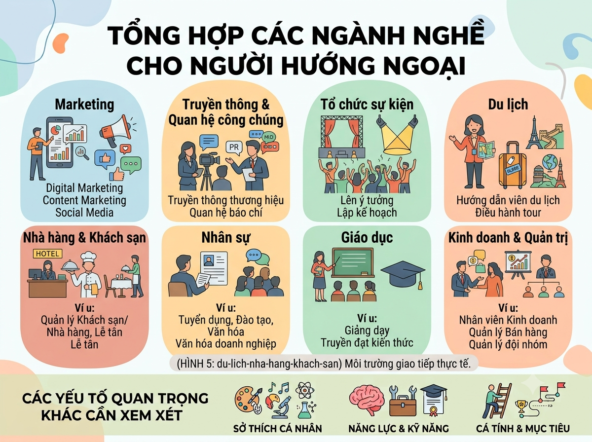 Tổng hớp ngành nghề cho người hướng ngoại 