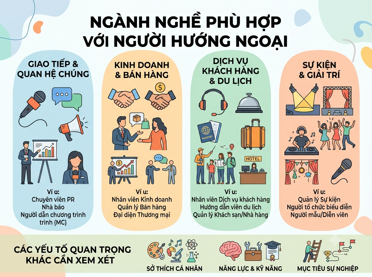 Ngàng nghề phù hợp với người hướng ngoại 