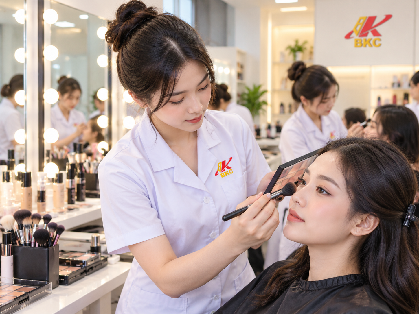 Học viên thực hành trang điểm ngành chăm sóc sắc đẹp tại Cao đẳng Bách khoa Sài Gòn