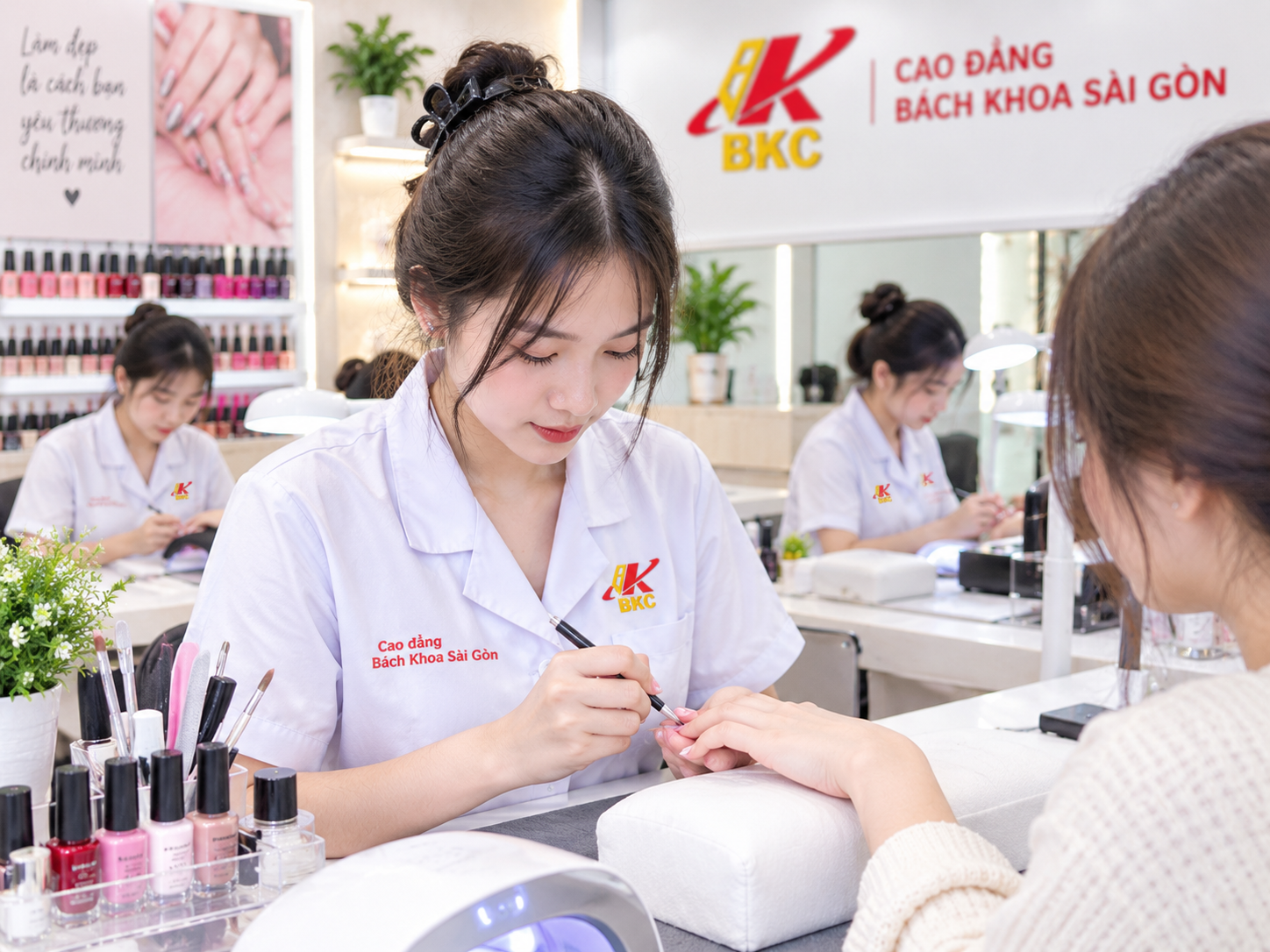 Kỹ thuật viên làm nail hoặc nhân viên làm việc tại salon.